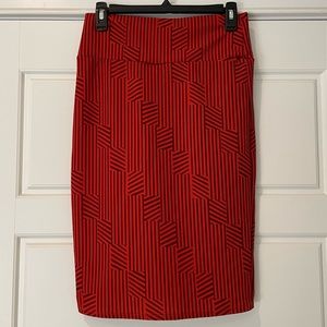 LulaRoe Cassie skirt sz small, red orange and purple line design, super stretchy
